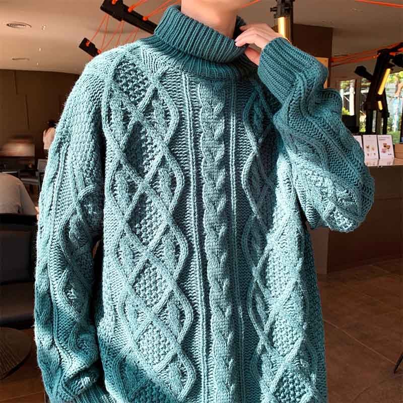 Japanese-style Retro Green Jacquard Turtleneck Sweater 2
